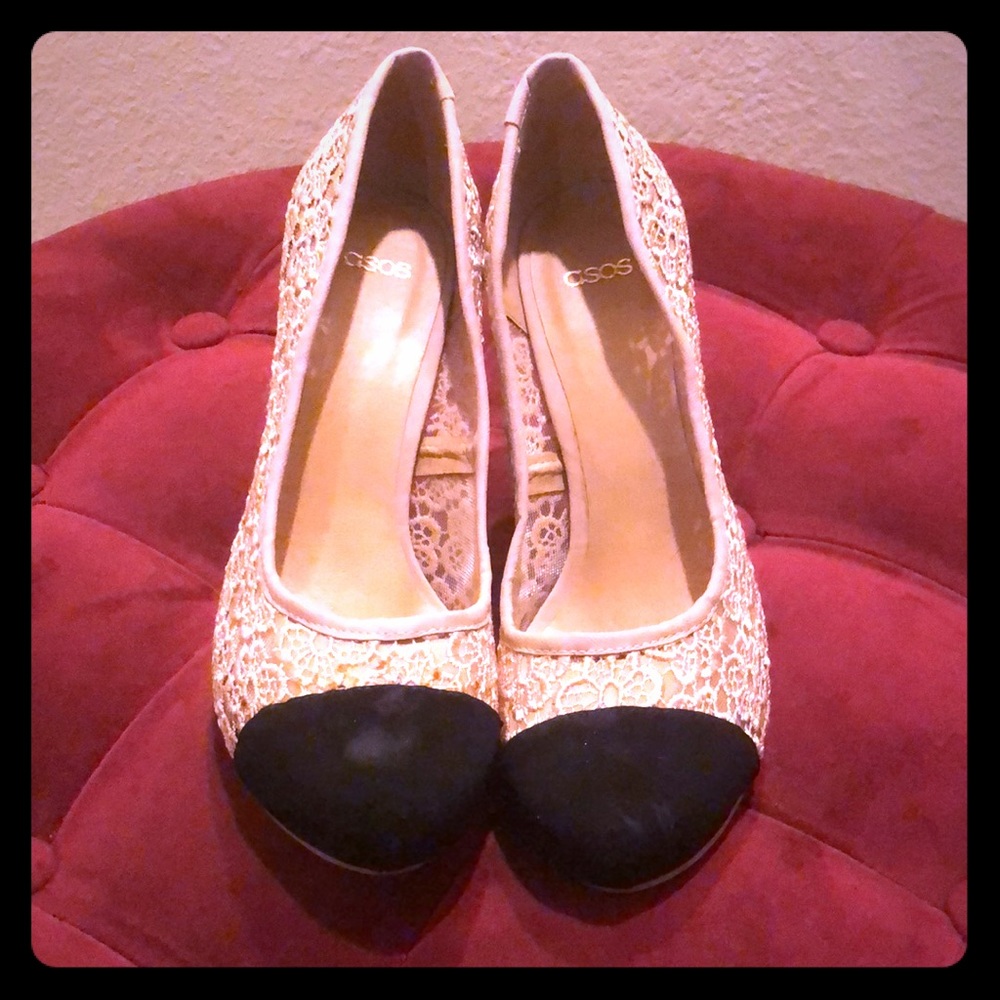 ASOS nude lace heels.